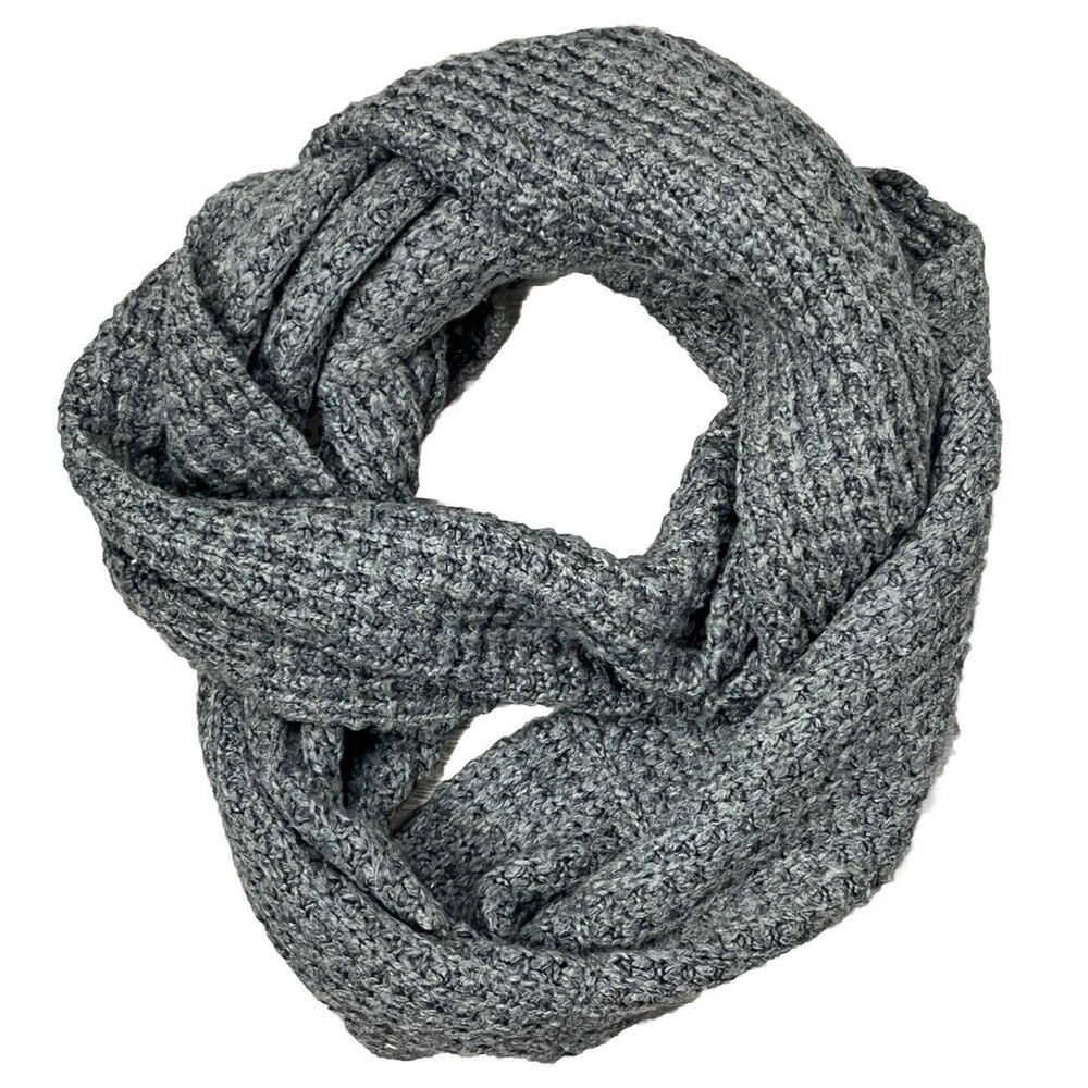 Infinity Scarf Gray Loop‎ Textured Knit Neck Warmer Boho Cottage Granny 64x12